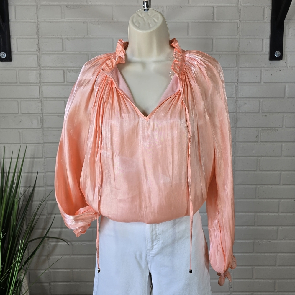 entro Peach Satin Peasant Blouse